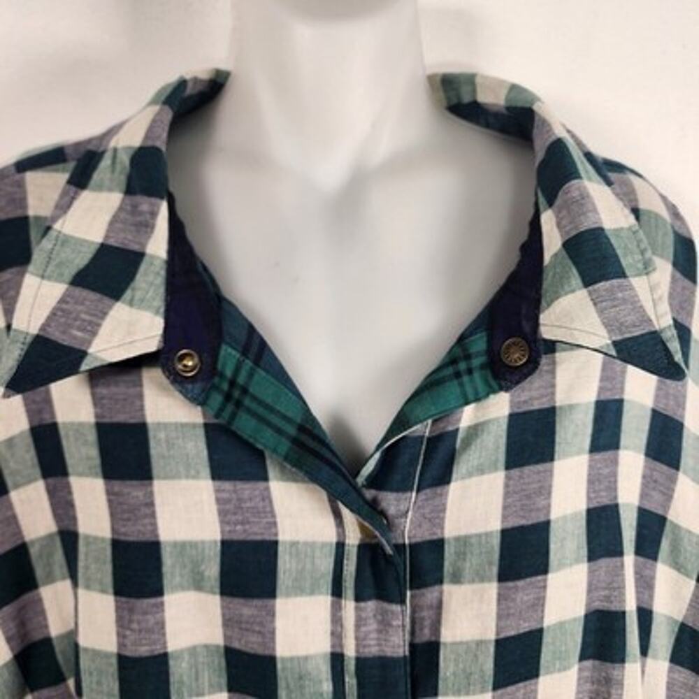 Joan Rivers Womens Cotton Plaid Reversible Boyfriend Shirt 2X Navy Emerald Snap - Picture 13 of 14